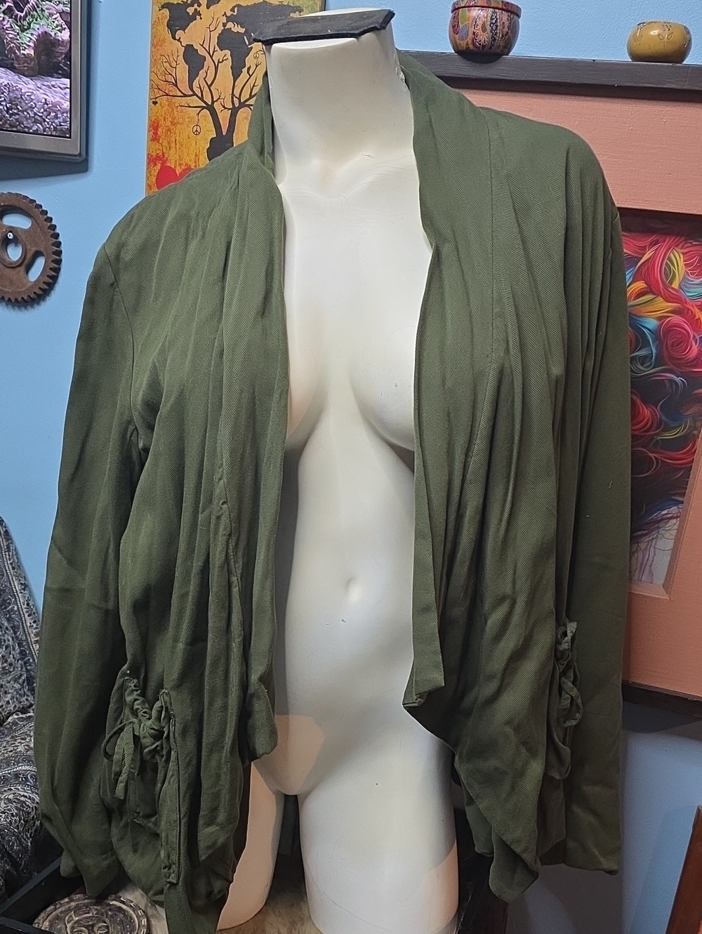 Coldwater Creek Olive Green Open-Front Draped Jacket